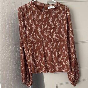 Burnt Orange/Brown Floral Women's Long Sleeve Blouse